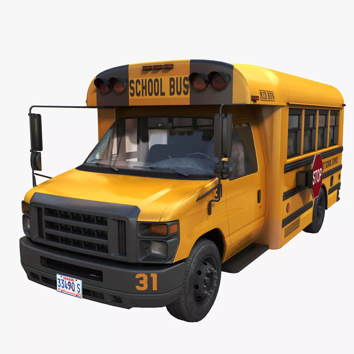 School mid bus game ready model Low-poly 3D model