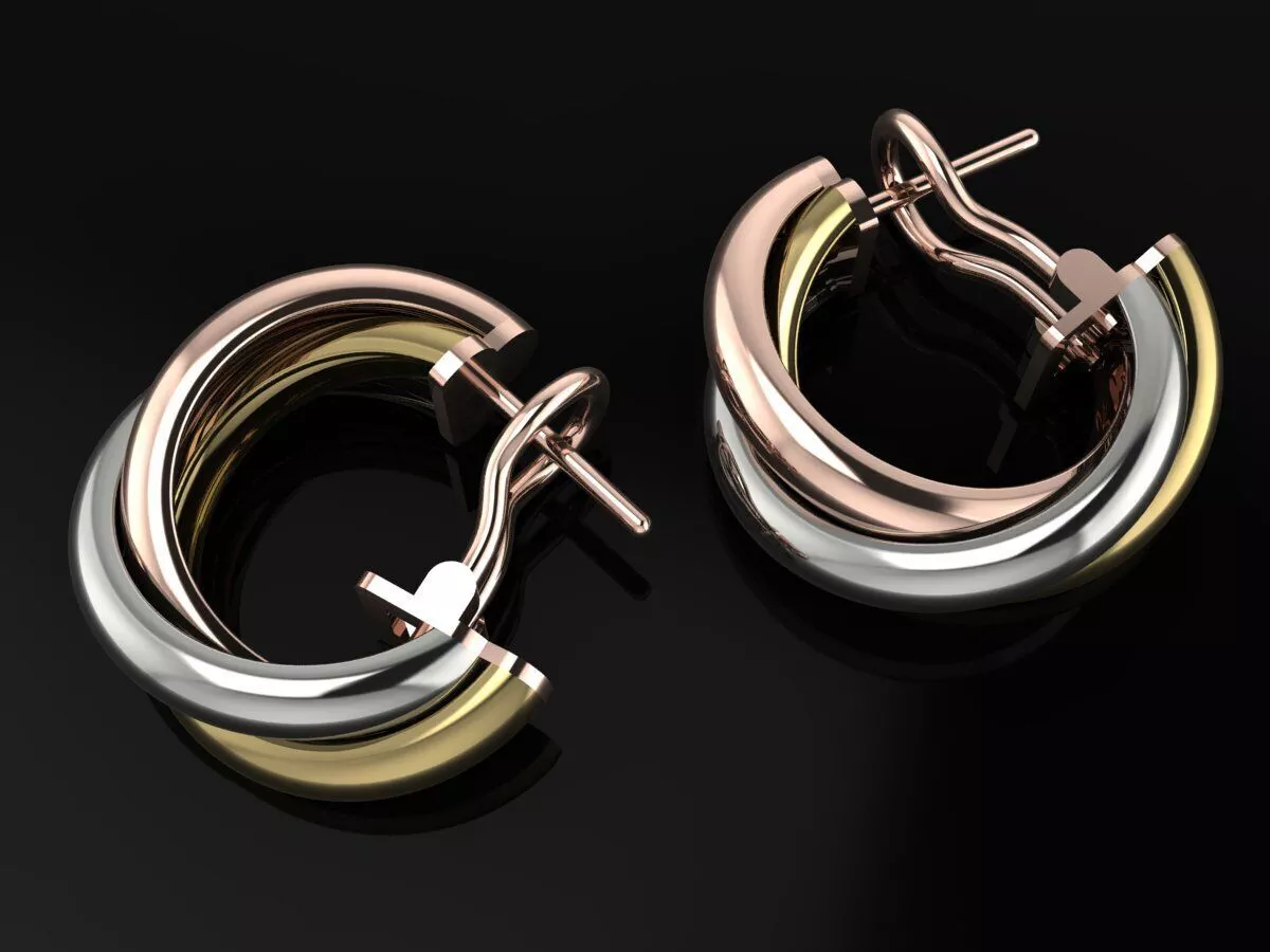 Earrings Brand Jewelry Trinity Luxury Gold 3D print model