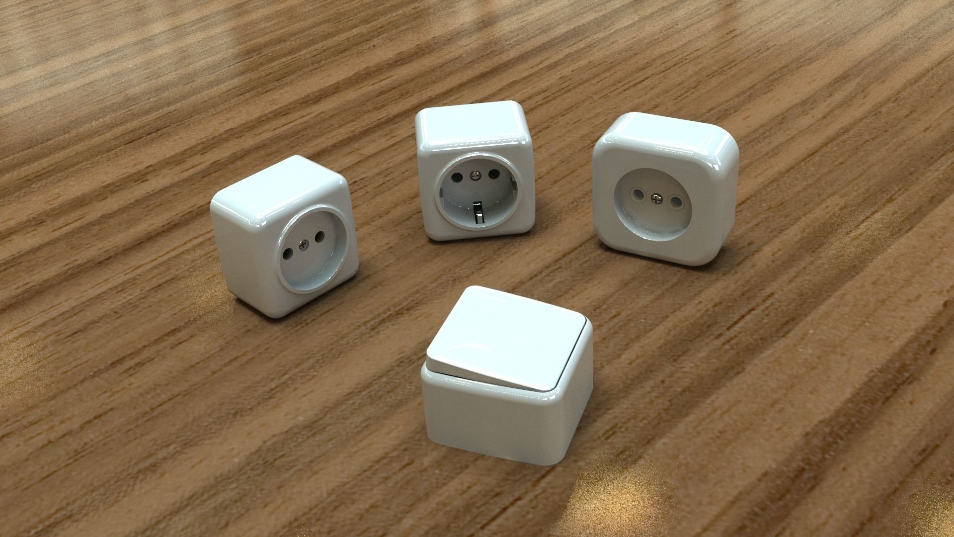 Bundle power sockets and light switch 3D model_1