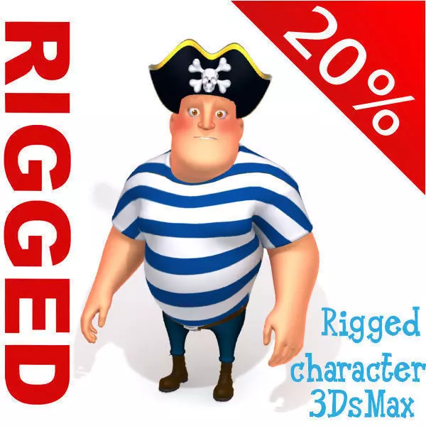 Pirate man Cartoon Rigged 02 3D model