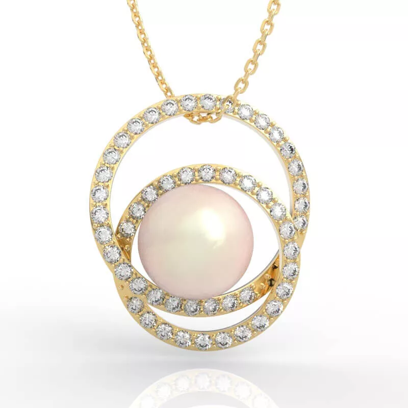 Double Circle Pave Pearl Pendant 3D print model