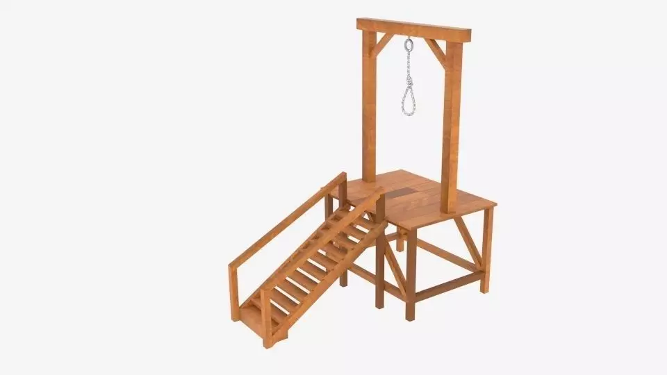 Gallow wooden platform with rope Low-poly 3D model