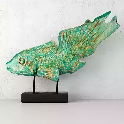 Hand-Carved Driftwood Fish On Stand