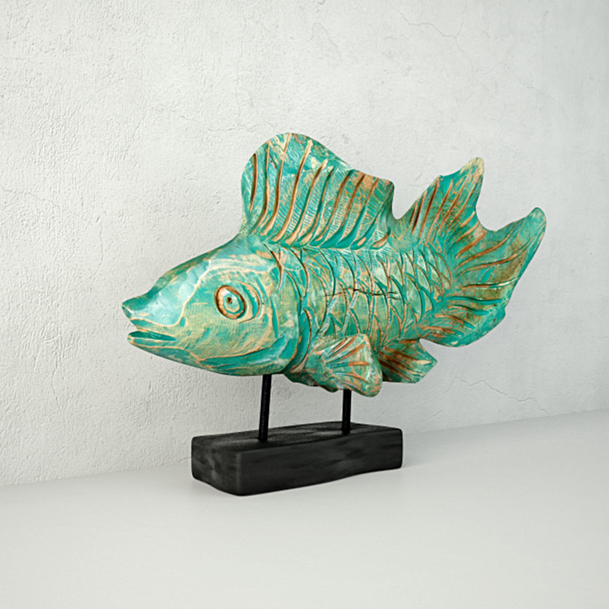 Hand-Carved Driftwood Fish On Stand 2 3D model_2