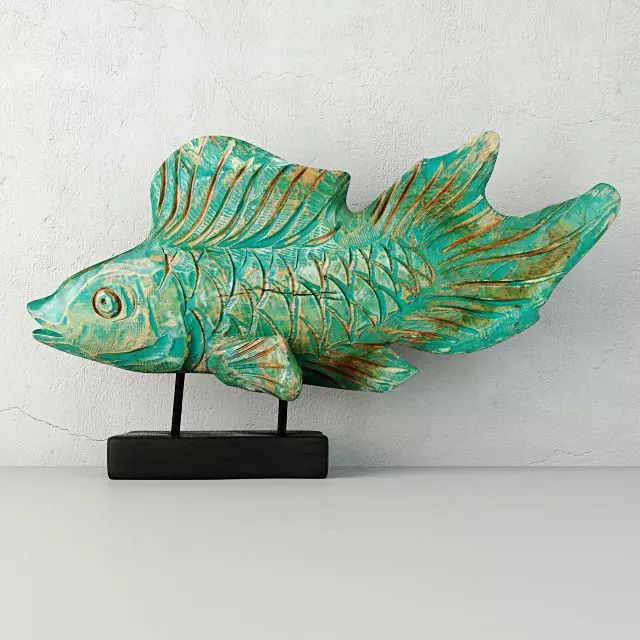 Hand-Carved Driftwood Fish On Stand 2 3D model_0