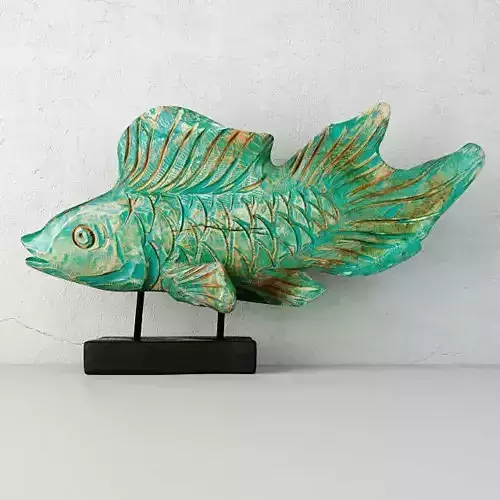 Hand-Carved Driftwood Fish On Stand 2
