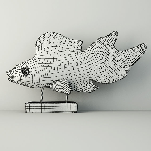 Hand-Carved Driftwood Fish On Stand 2 3D model_1