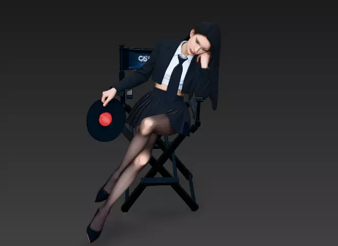 A woman holding a vinyl record 3D model
