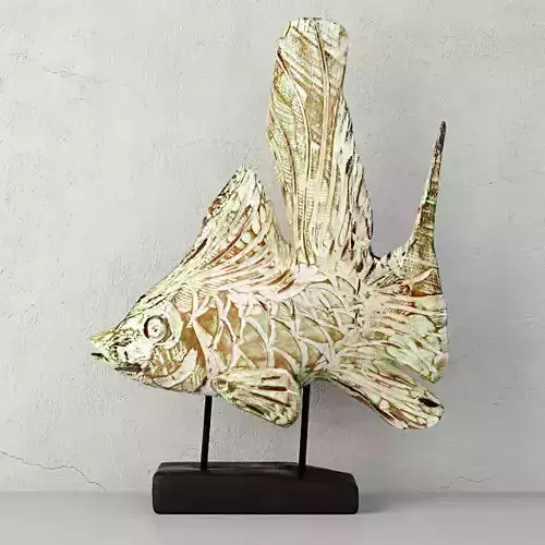 Hand-Carved Driftwood Fish On Stand 3 3D model