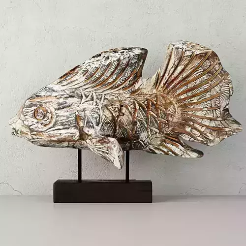 Hand-Carved Driftwood Fish On Stand 4
