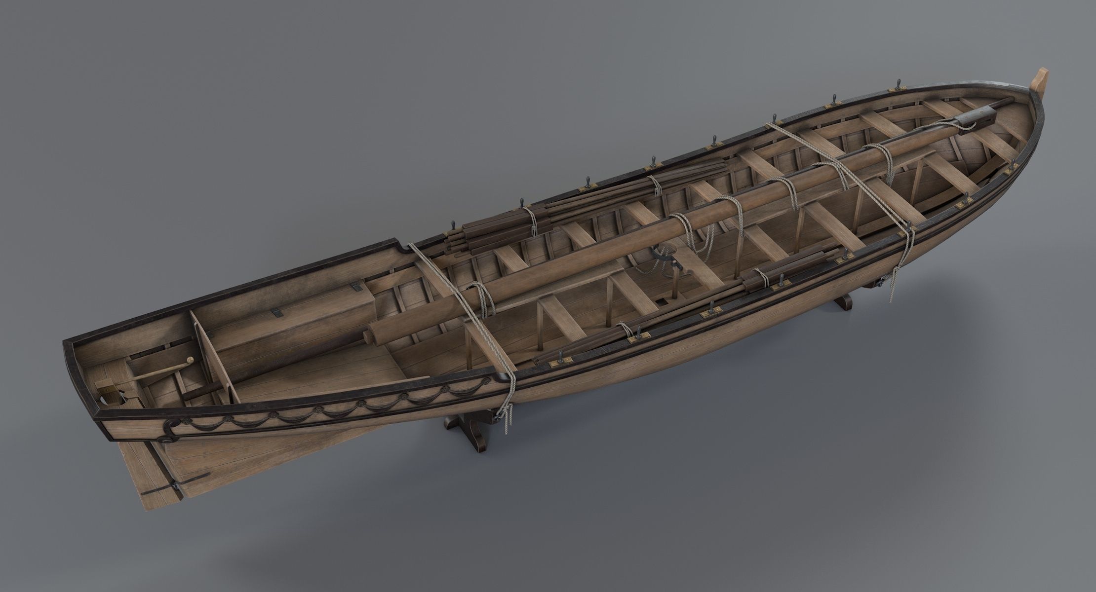Pinnace Longboat Low-poly 3D model_1