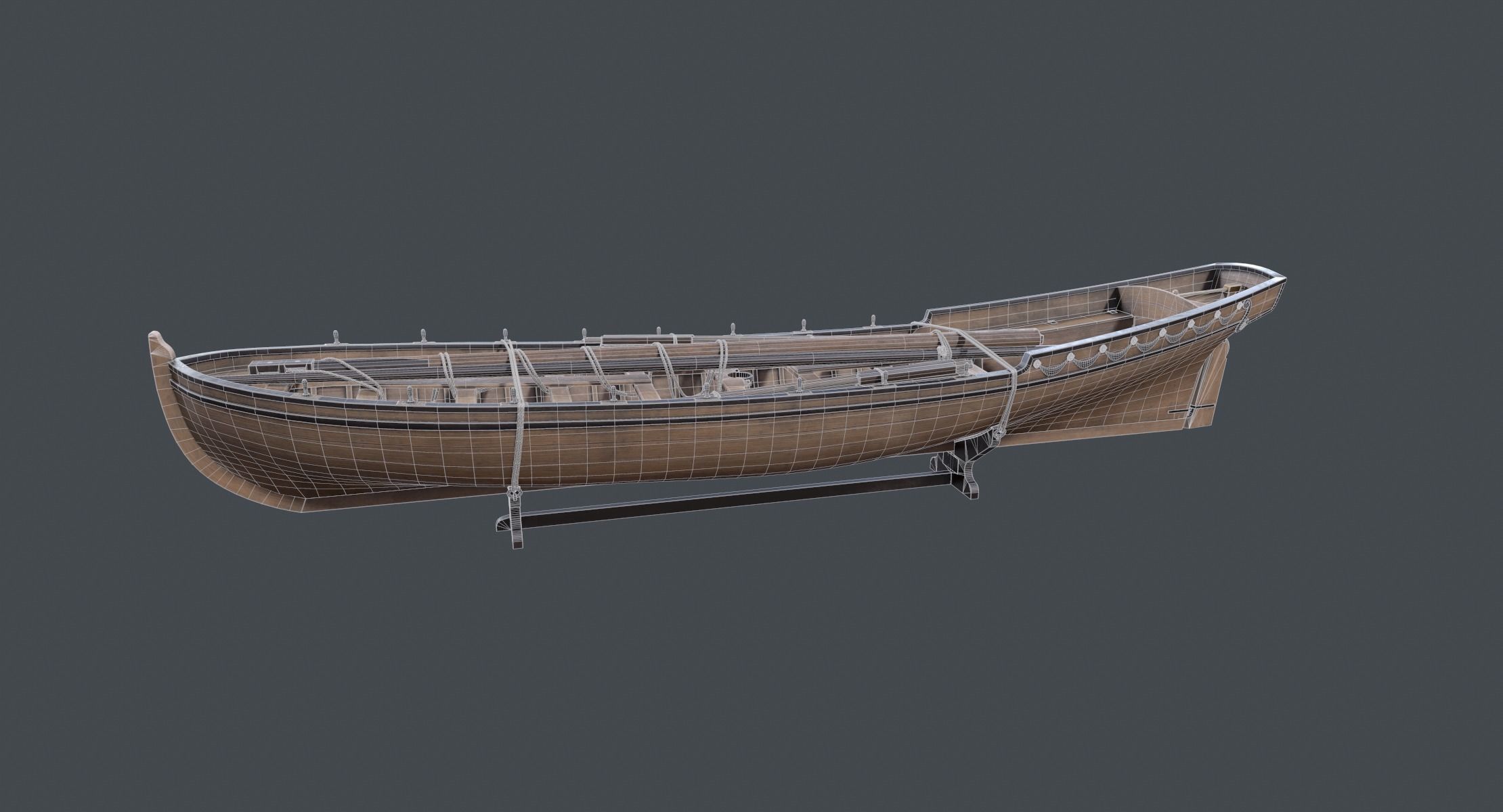 Pinnace Longboat Low-poly 3D model_7