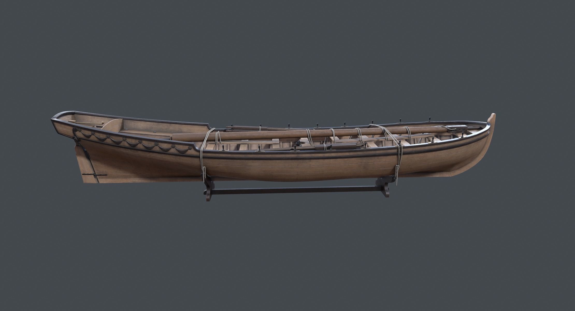 Pinnace Longboat Low-poly 3D model_3