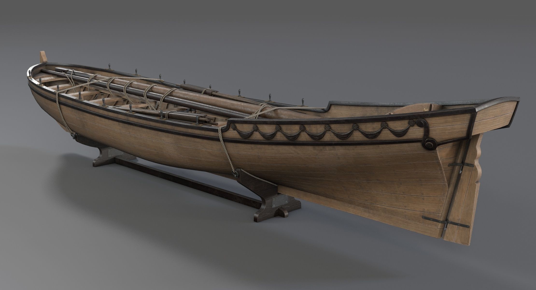 Pinnace Longboat Low-poly 3D model_2