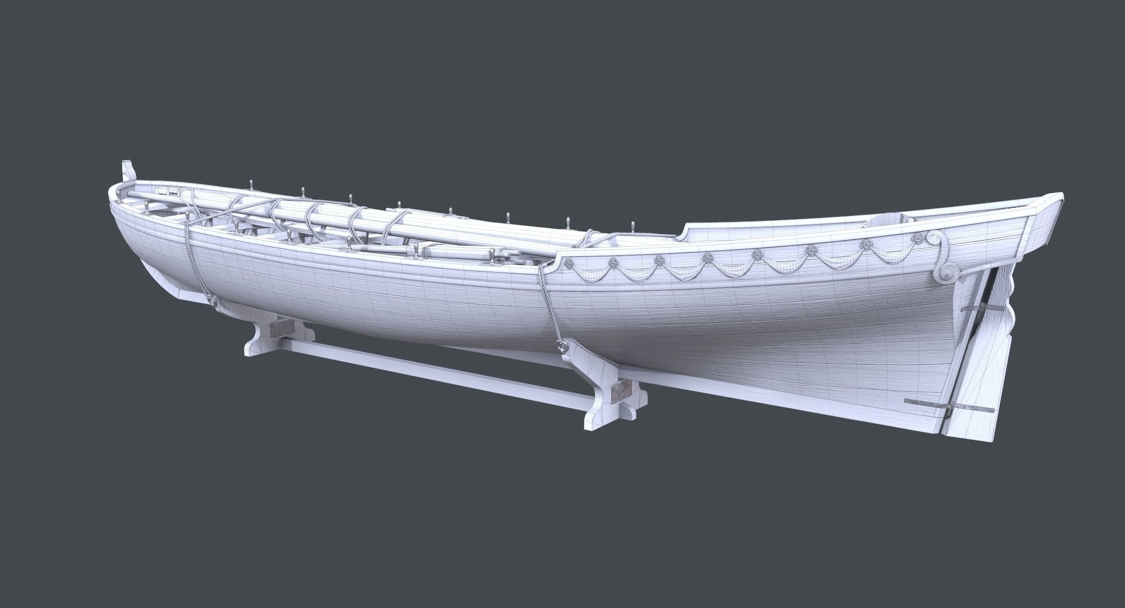 Pinnace Longboat Low-poly 3D model_9