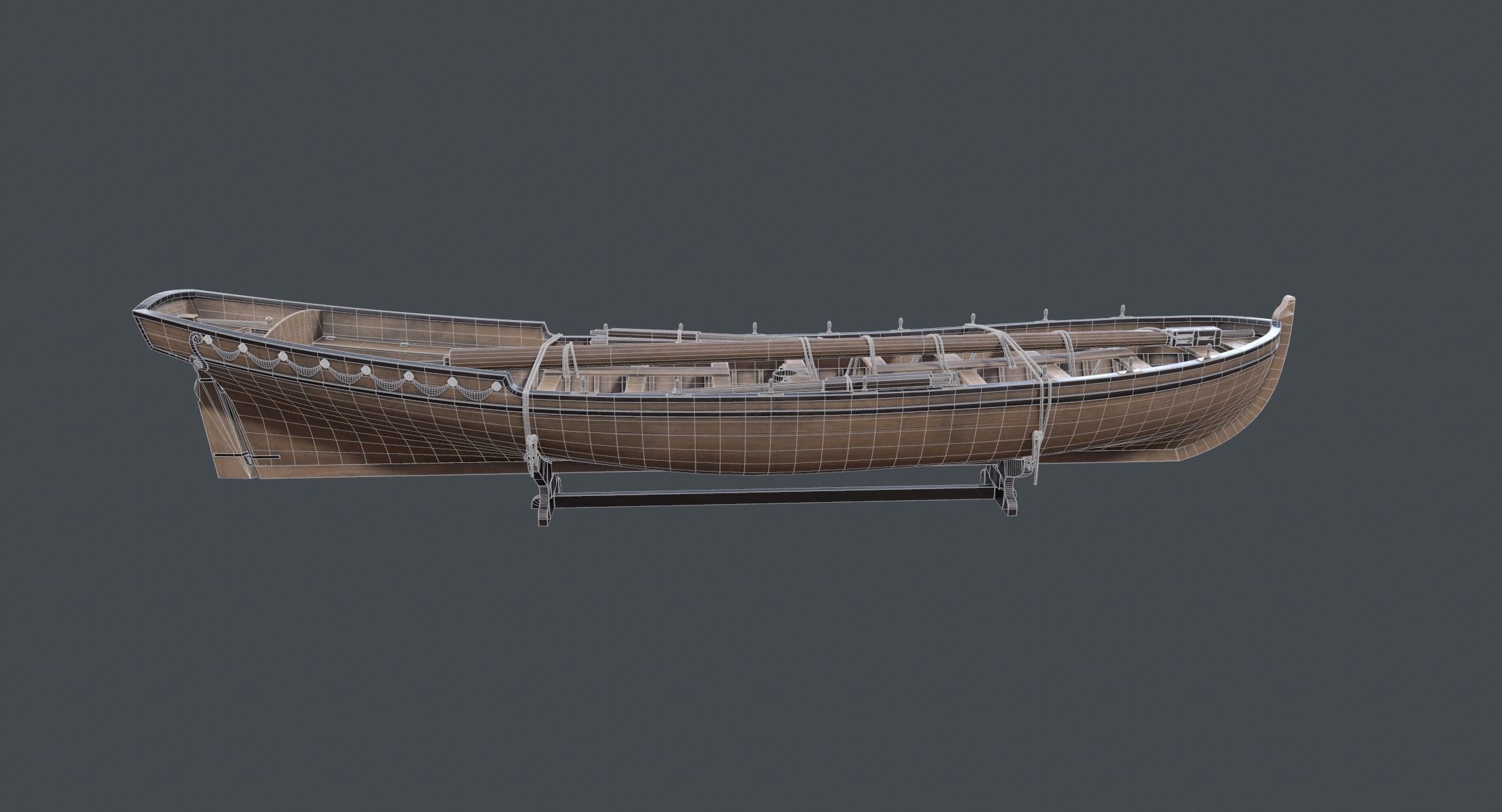 Pinnace Longboat Low-poly 3D model_6