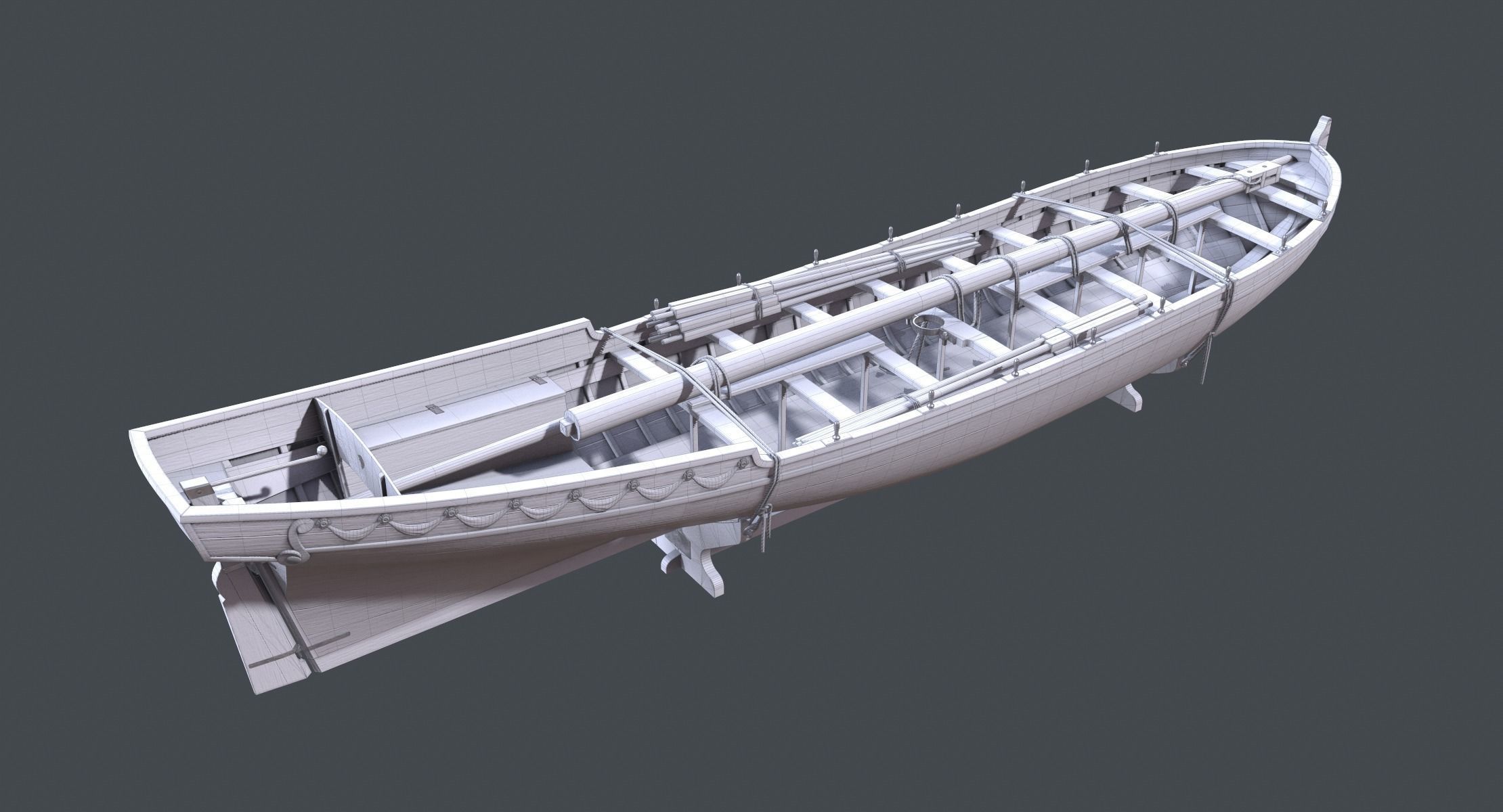 Pinnace Longboat Low-poly 3D model_10
