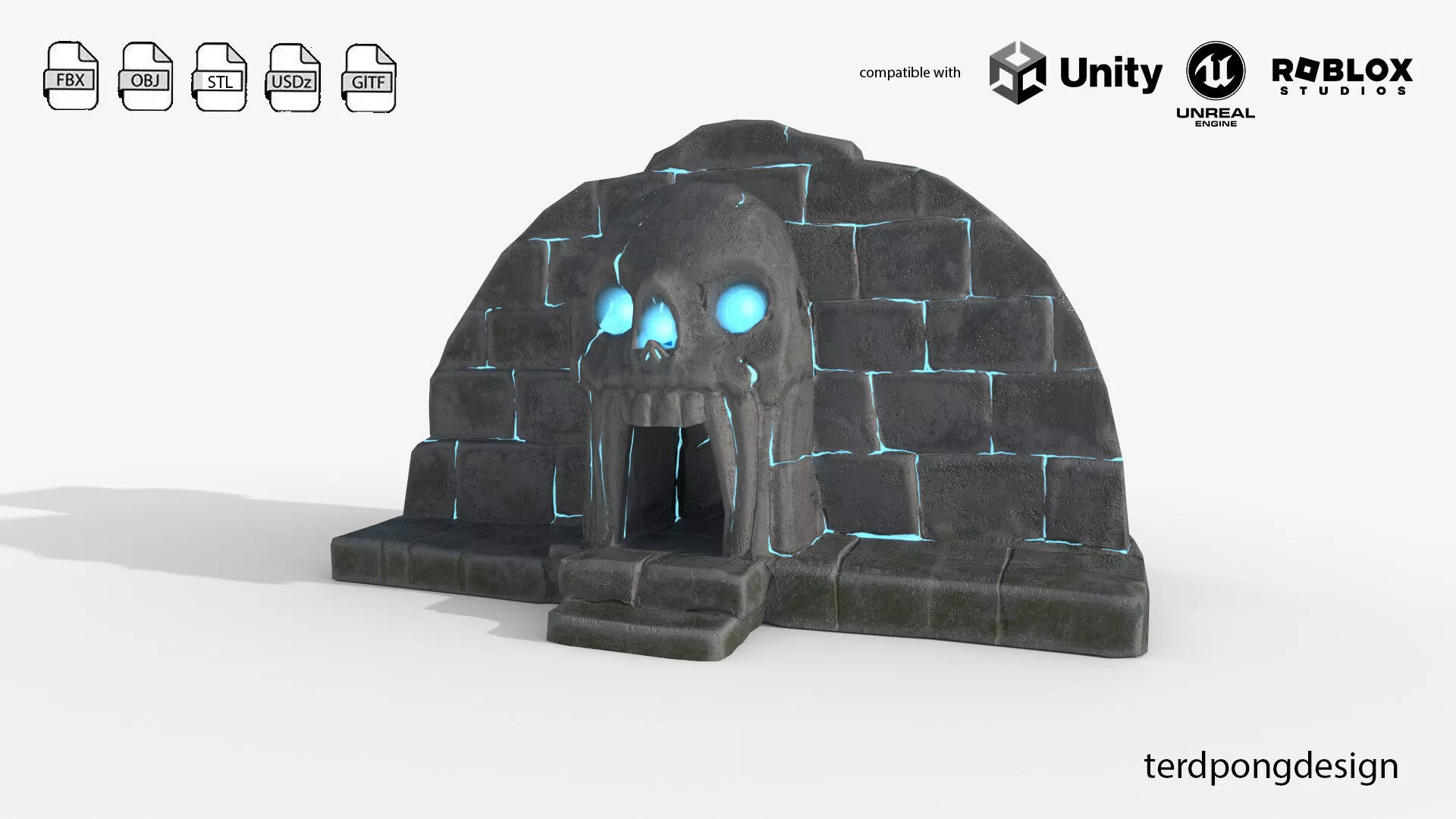 Stylized Skull Gate Cave Entrance Low Poly PBR Free low-poly 3D model