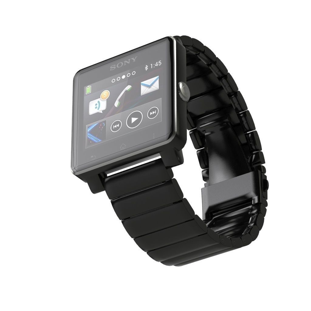 Sony Smart Watch 2 Black Metal Low-poly 3D model_4