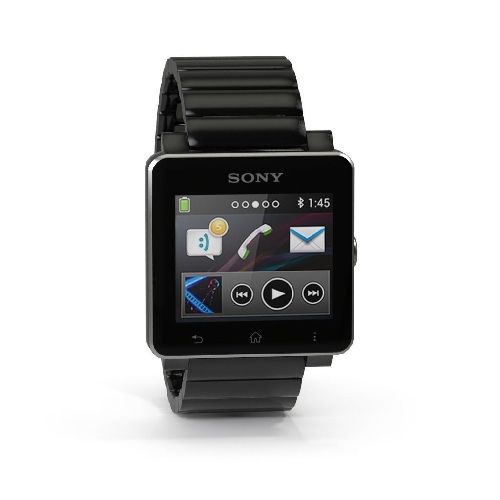 Sony Smart Watch 2 Black Metal Low-poly 3D model_2