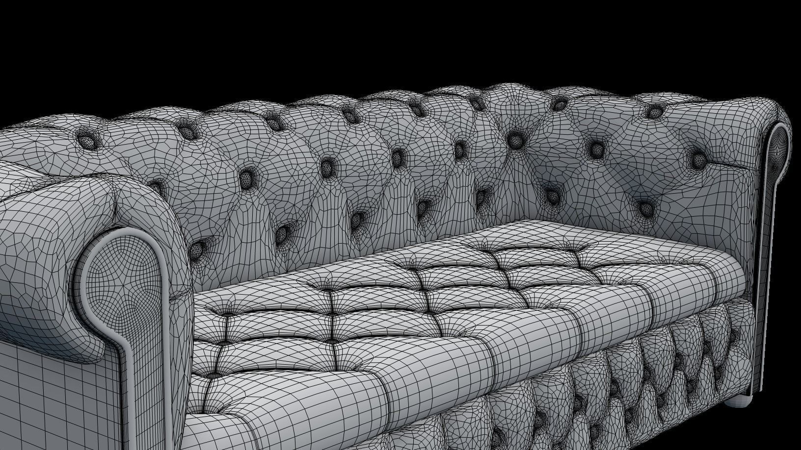 Low-Poly Chesterfield Couch Low-poly 3D model_4
