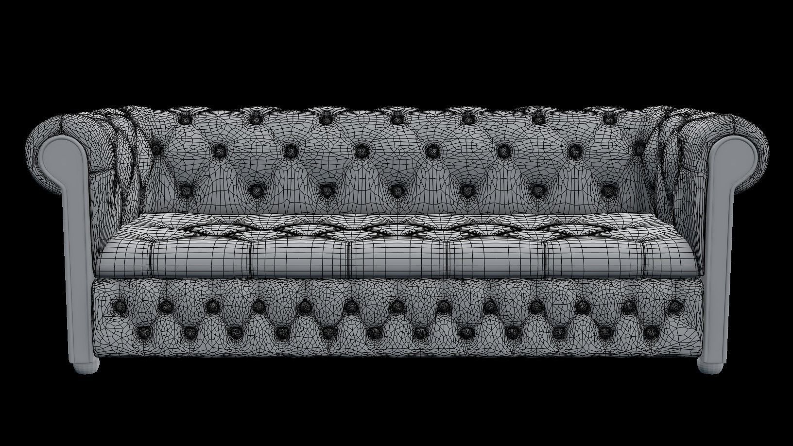 Low-Poly Chesterfield Couch Low-poly 3D model_2