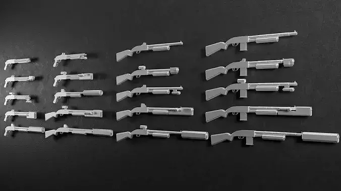 Low Poly Shotgun-style -20 Variations Game Ready