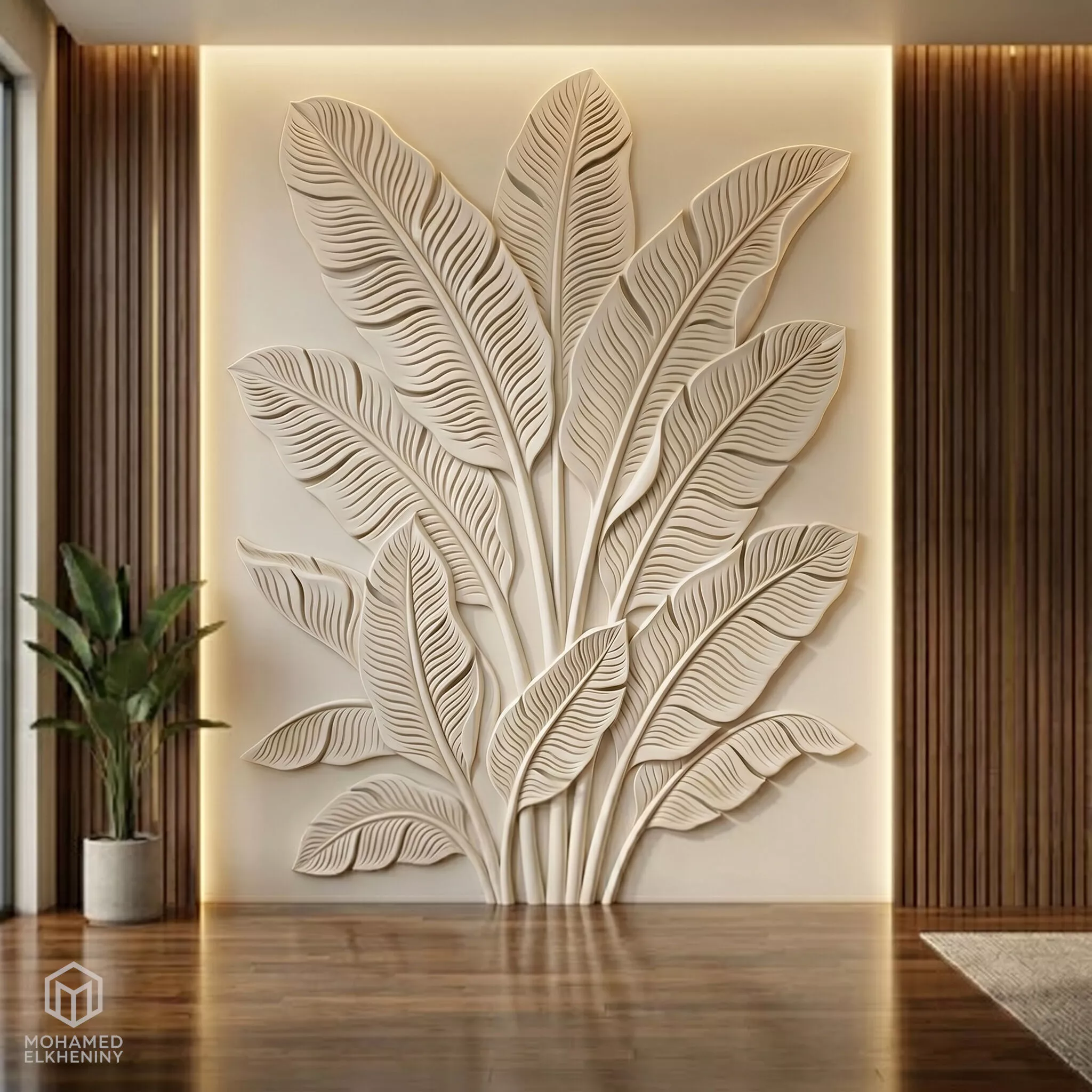 Modern Banana Leaves wall decor Relief STL Mural CNC 449 3D model