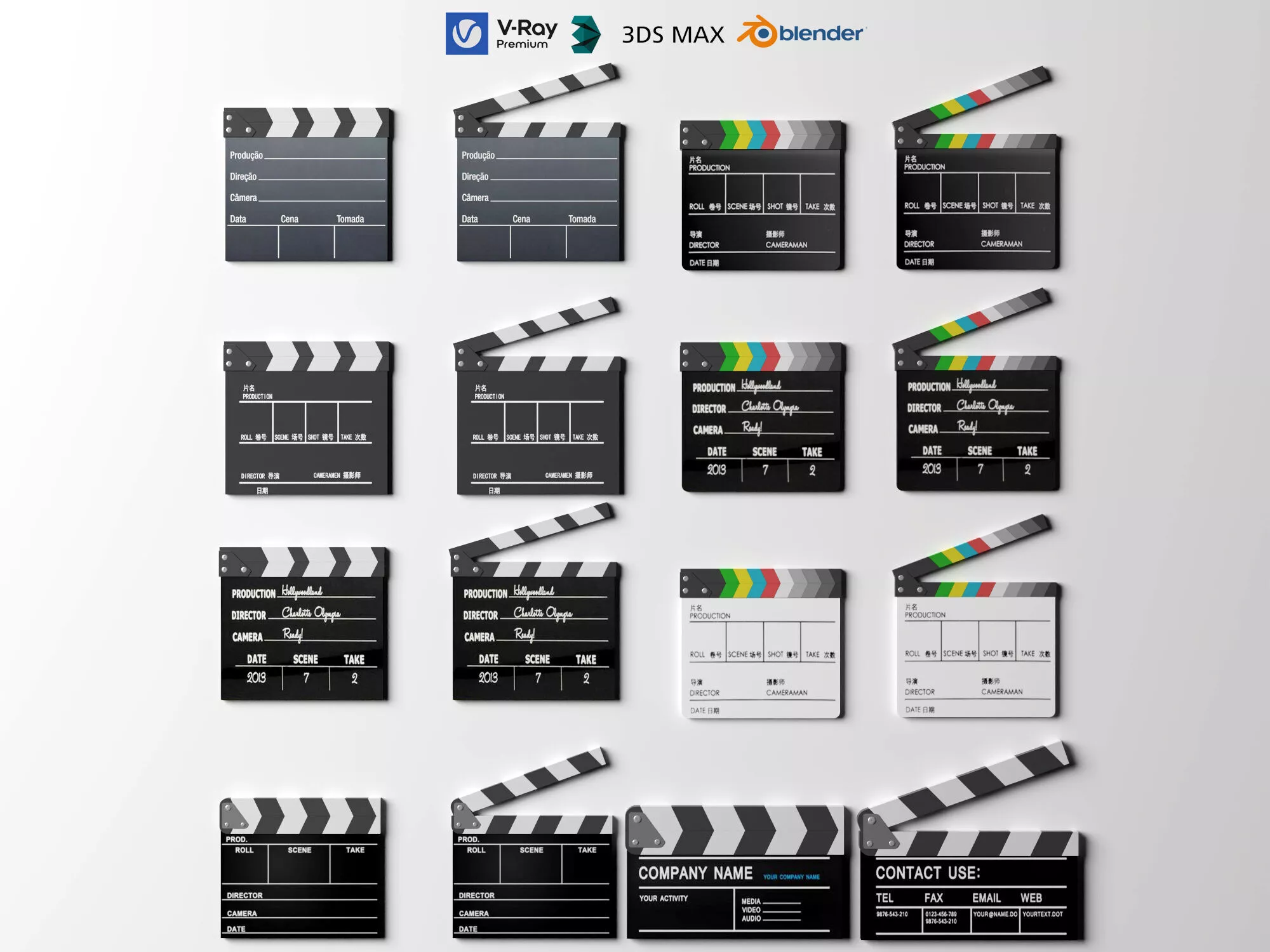 Movie Clapperboard Asset Pack Film Slate Low-poly 3D model