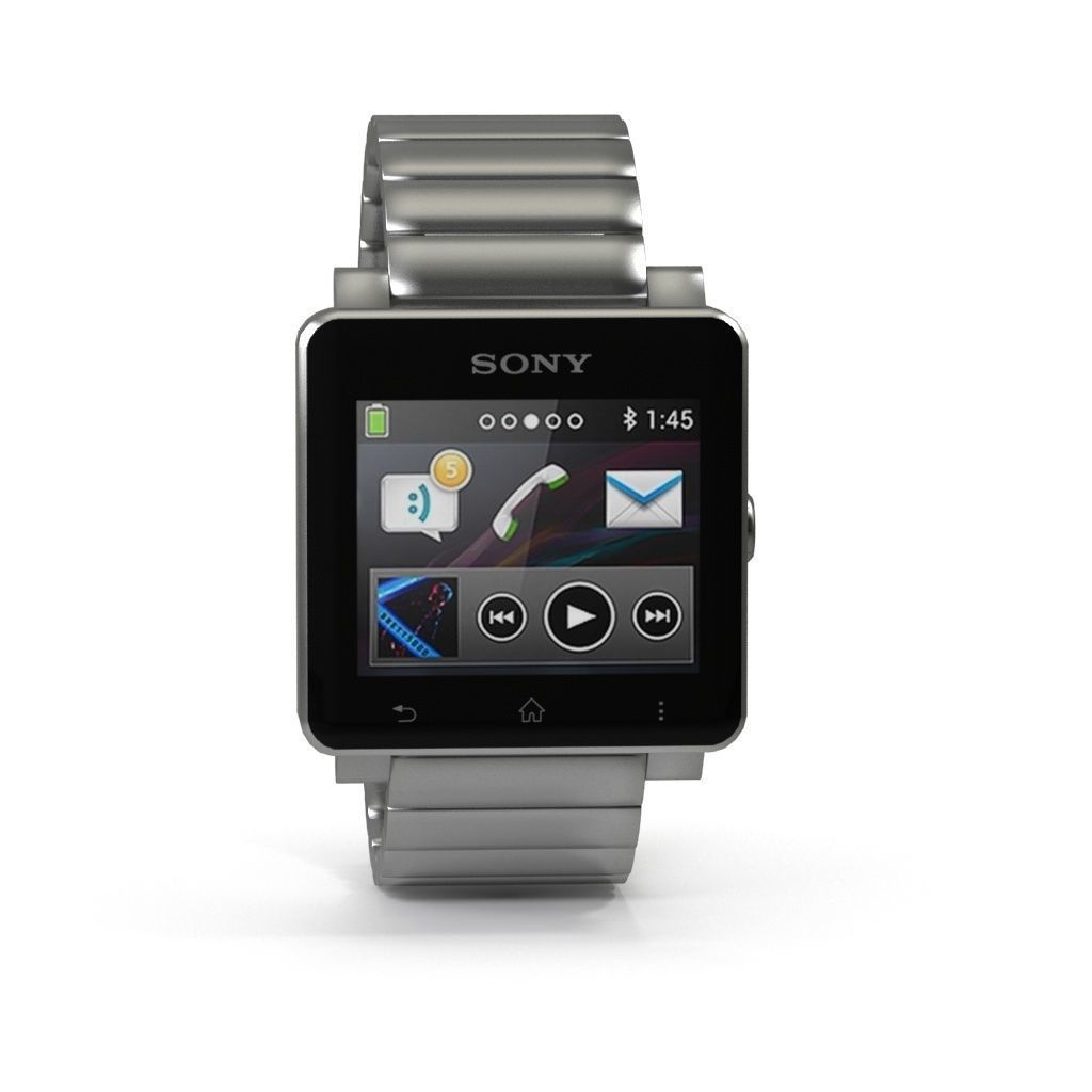 Sony Smart Watch 2 Silver Metal Low-poly 3D model_1