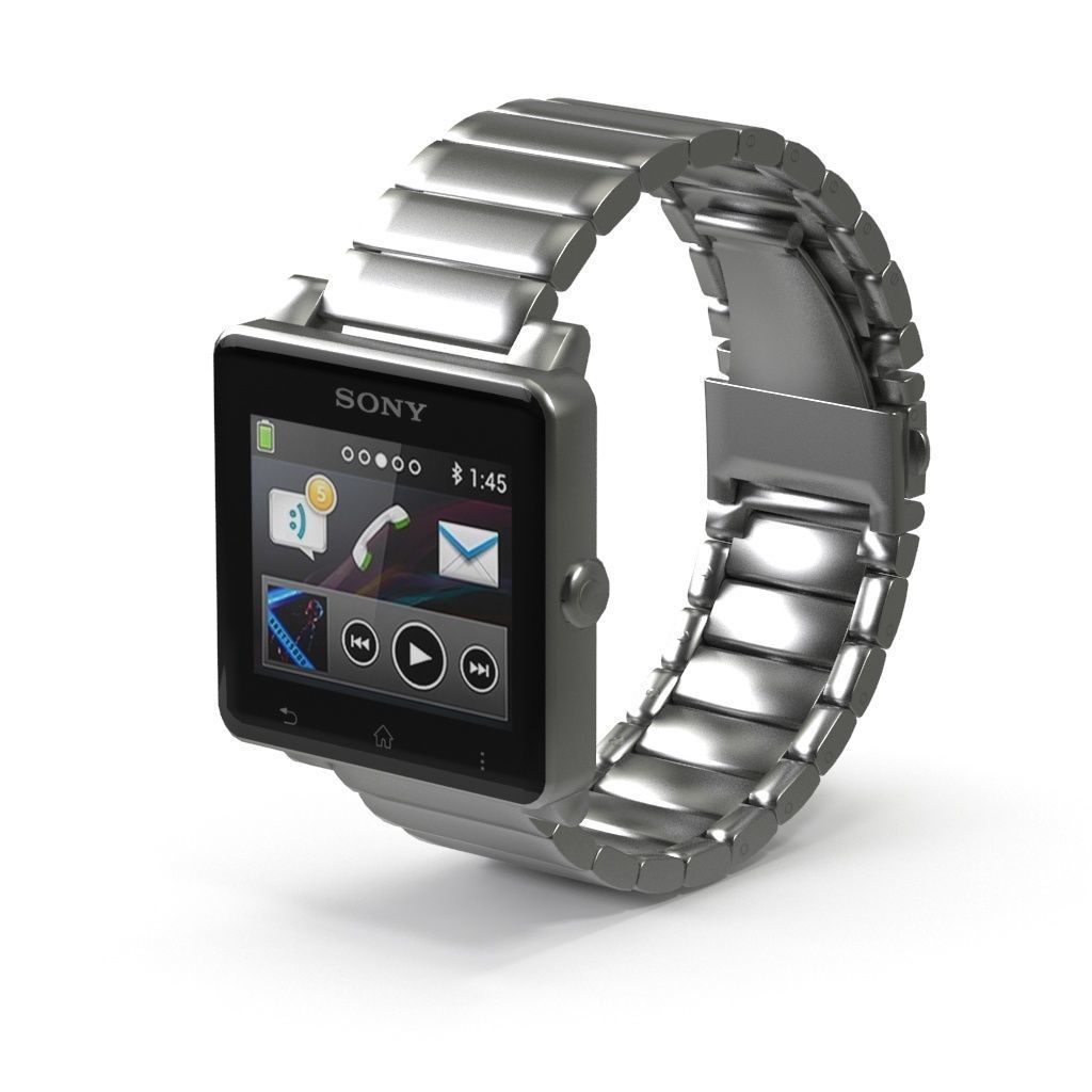 Sony Smart Watch 2 Silver Metal Low-poly 3D model_0