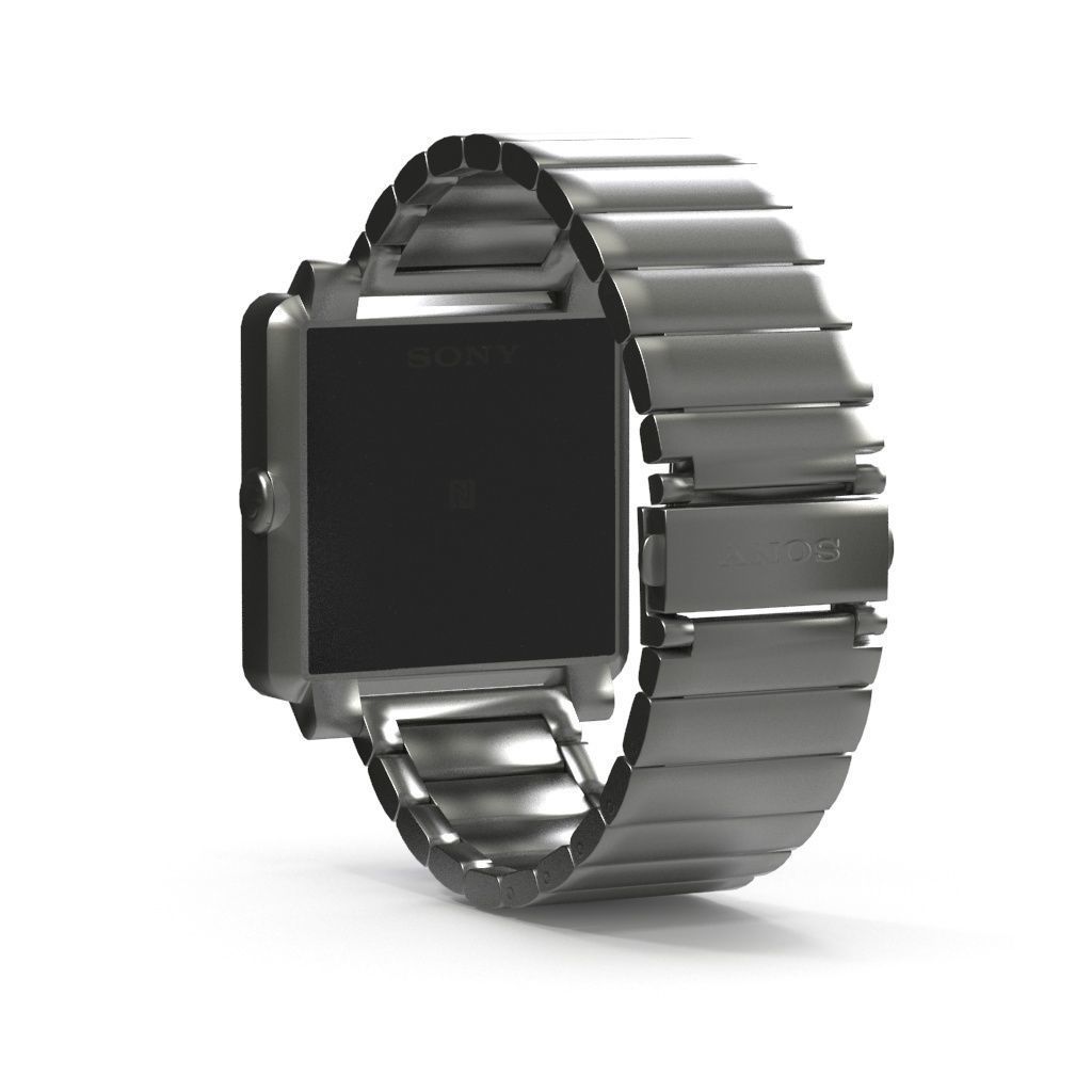 Sony Smart Watch 2 Silver Metal Low-poly 3D model_2