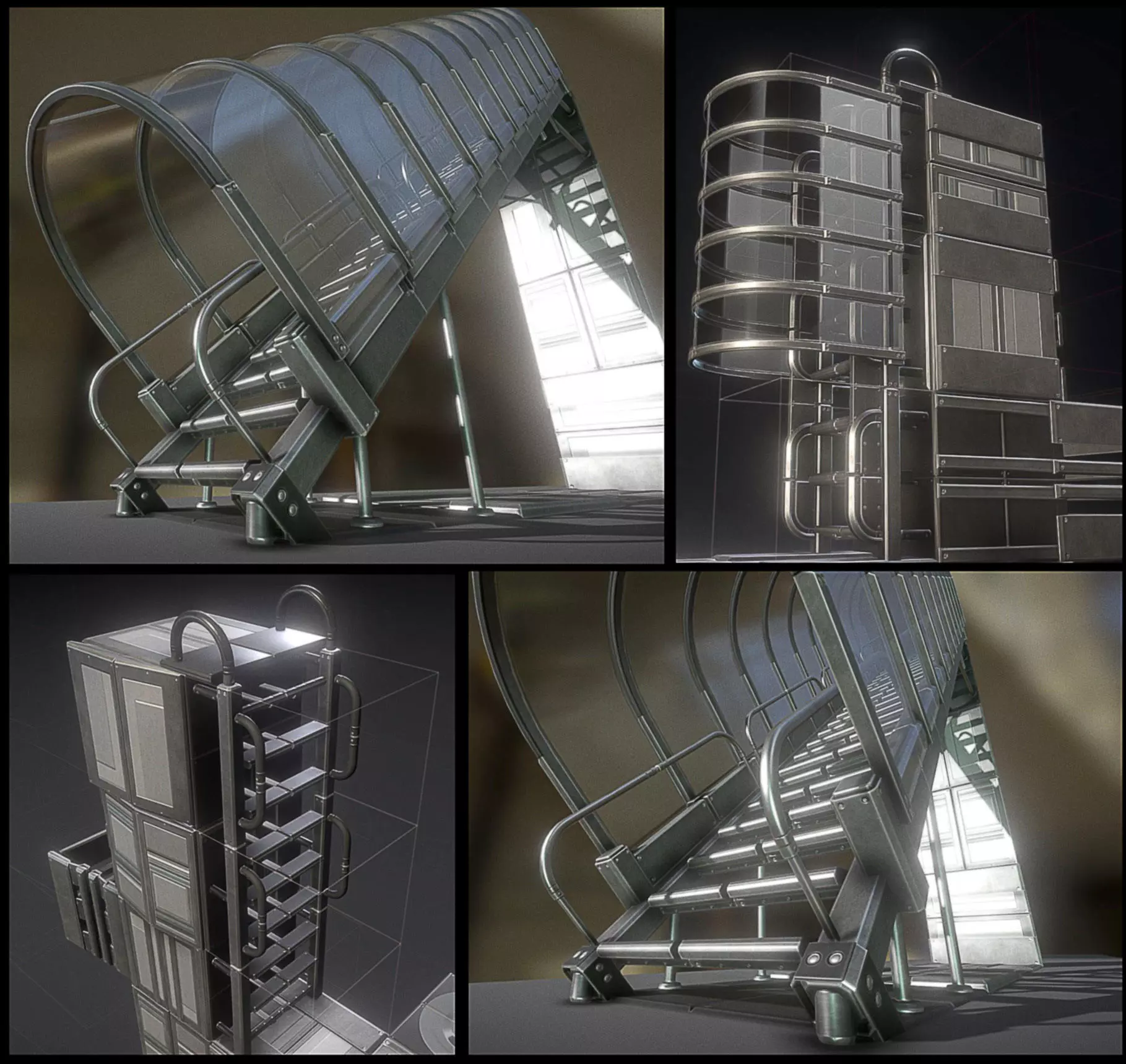 Sci-Fi Ladders and Stairs Package Basic Version Low-poly 3D model_0
