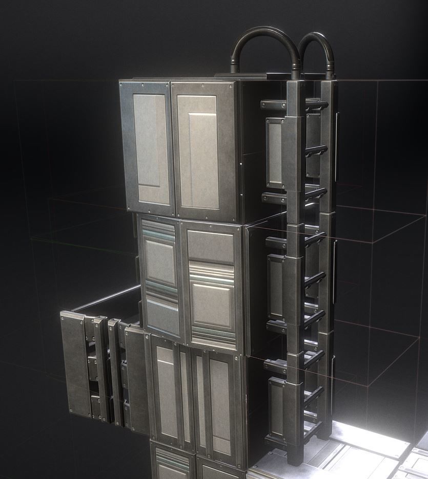 Sci-Fi Ladders and Stairs Package Basic Version Low-poly 3D model_32
