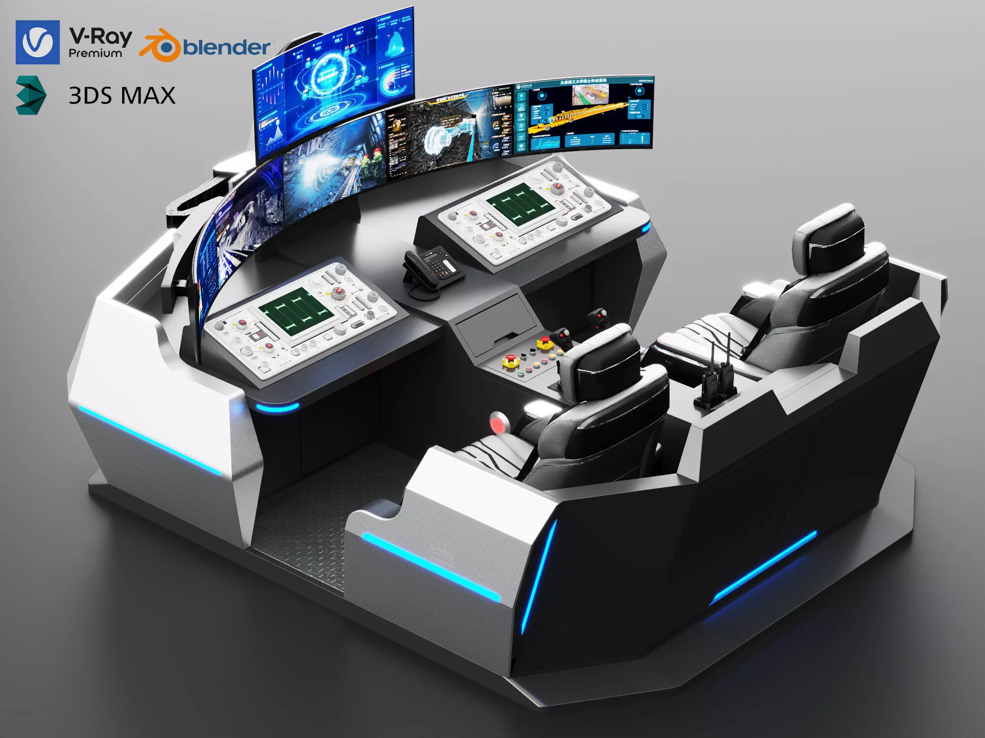 Sci-Fi Industrial Control Command Center Capsule 3D model