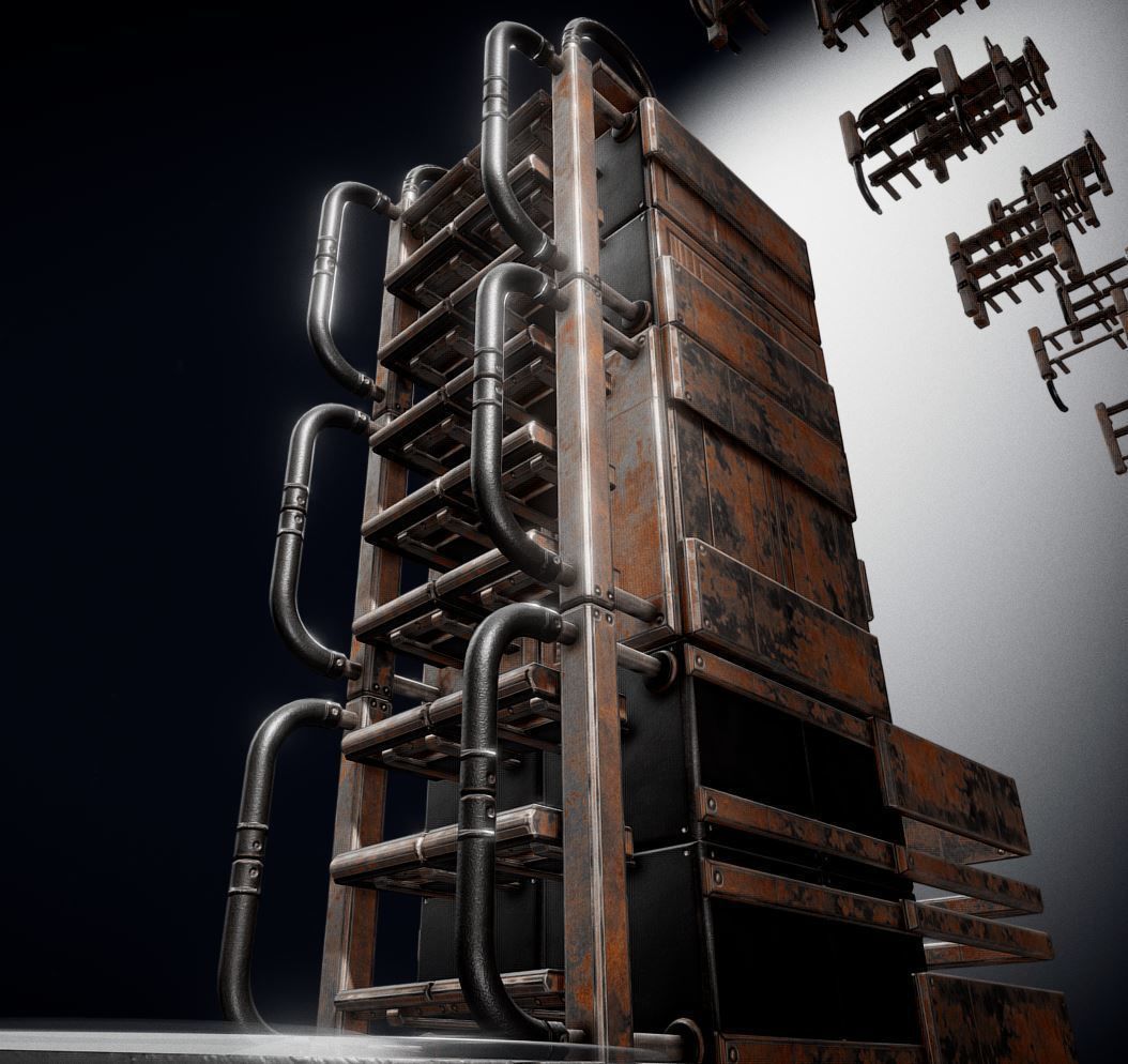 Modular Ladders and Stairs Package Rusty Version Low-poly 3D model_4