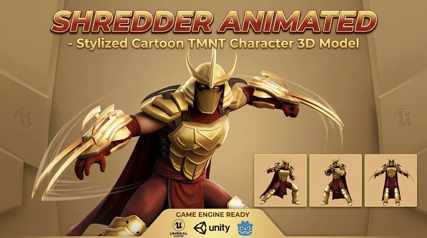 Shredder Animated Stylized Cartoon TMNT Low-poly 3D model
