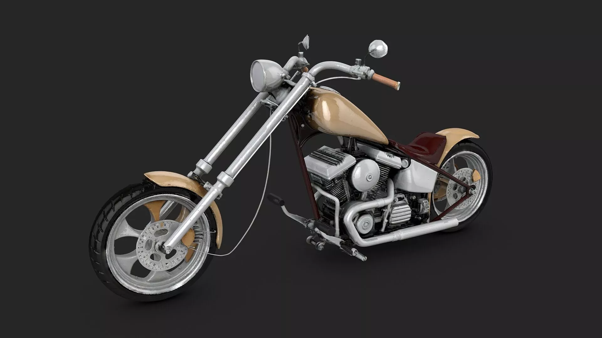 Custom Chopper Motorcycle - Extended Handlebars Edition 3D model