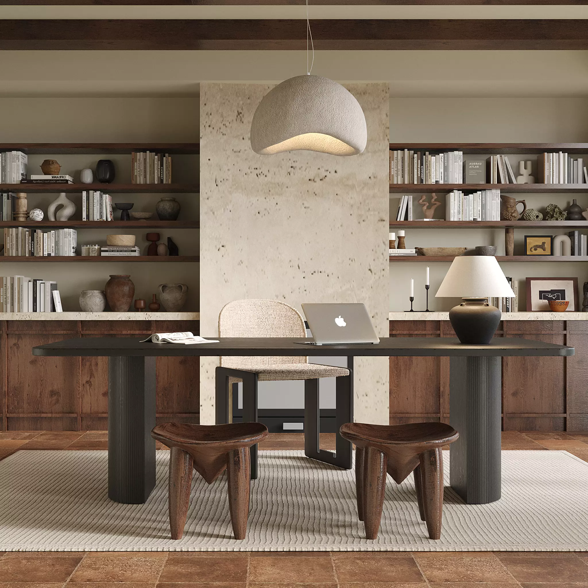 Wabi Sabi Home Office Study Room Interior Scene 3D model