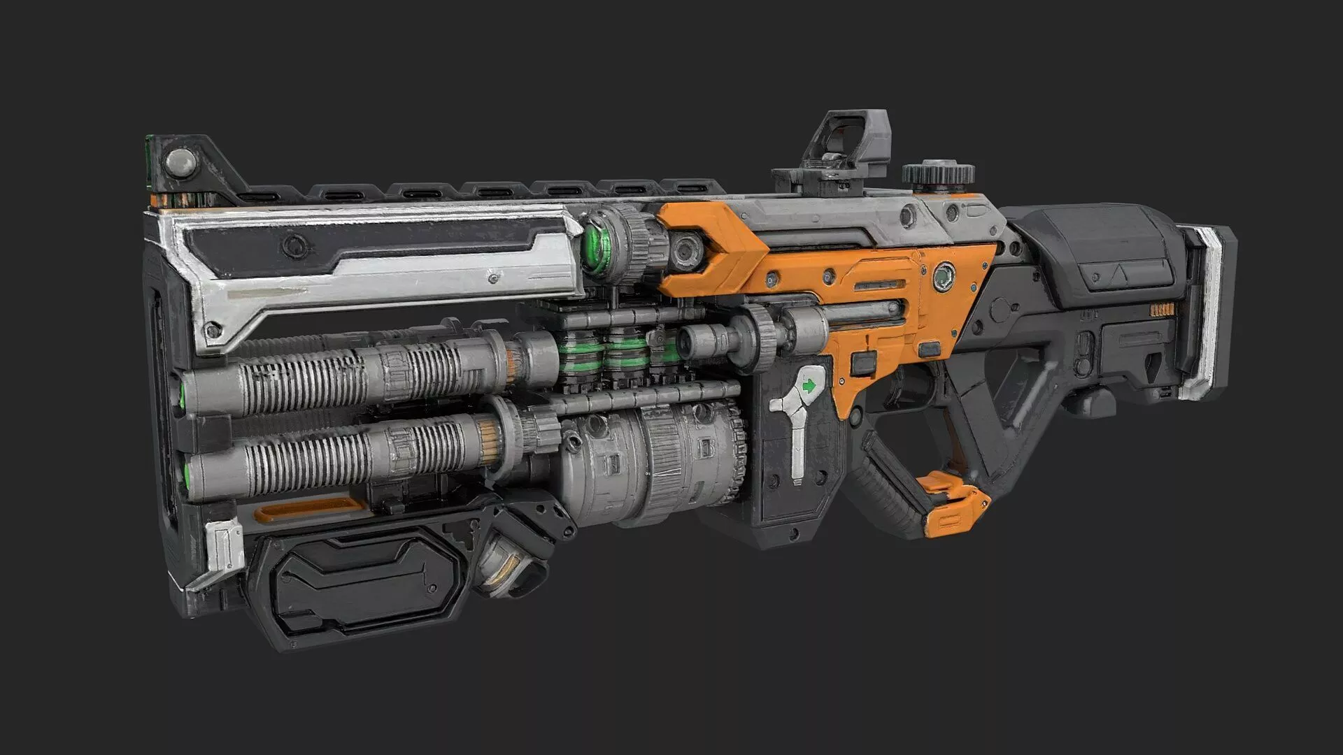 Futuristic Energy Rifle - Orange - Grey Industrial Sci-Fi Design 3D model