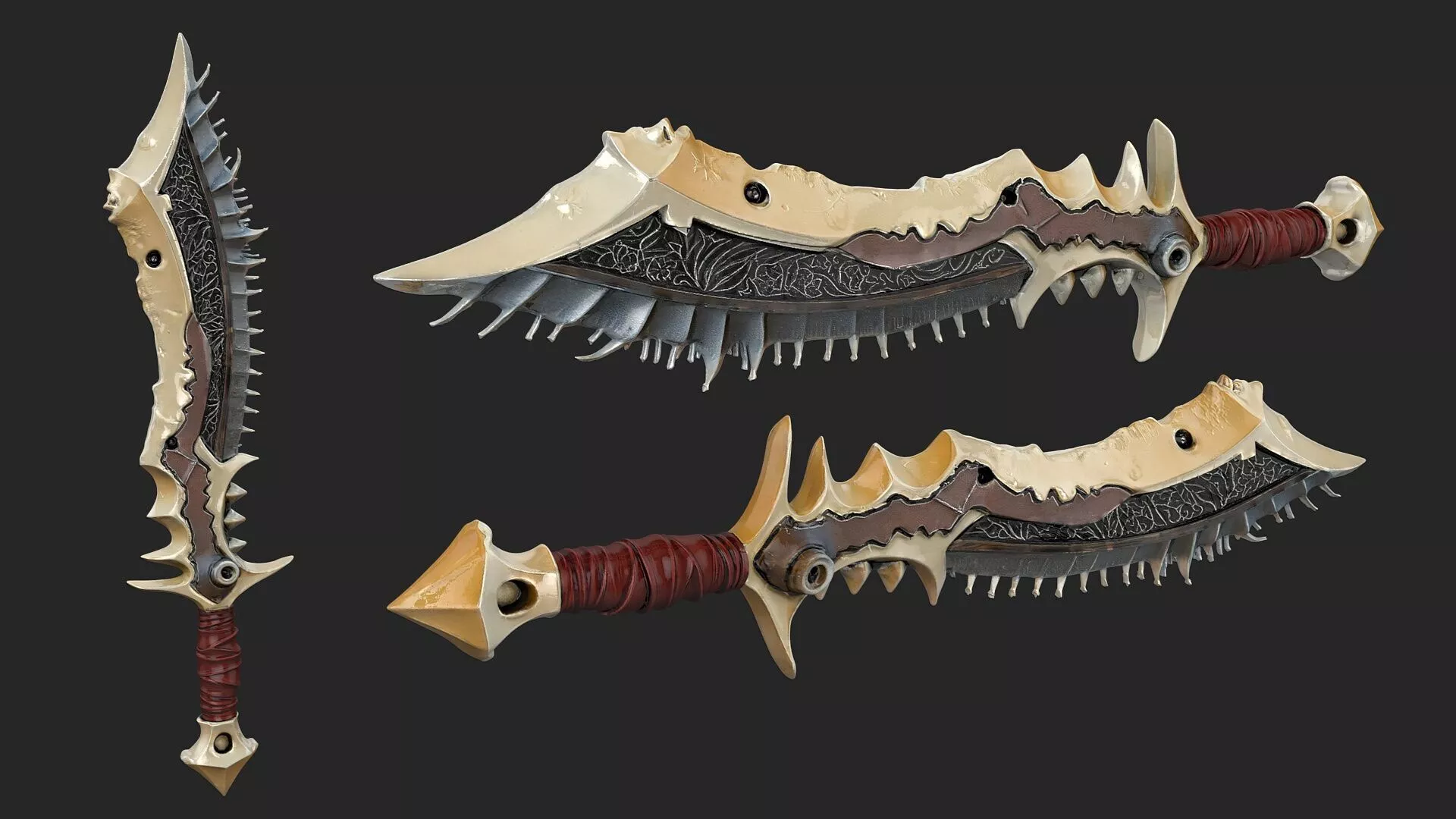 Futuristic Energy Dagger - Red - Gold 3D model