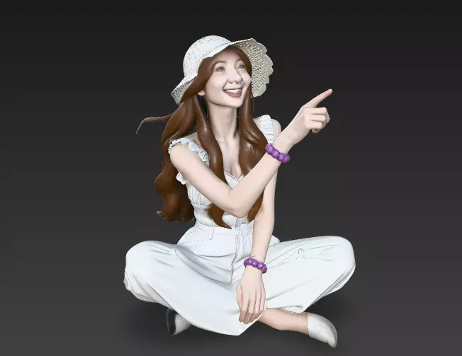a sunny girl wearing a straw hat 3D model