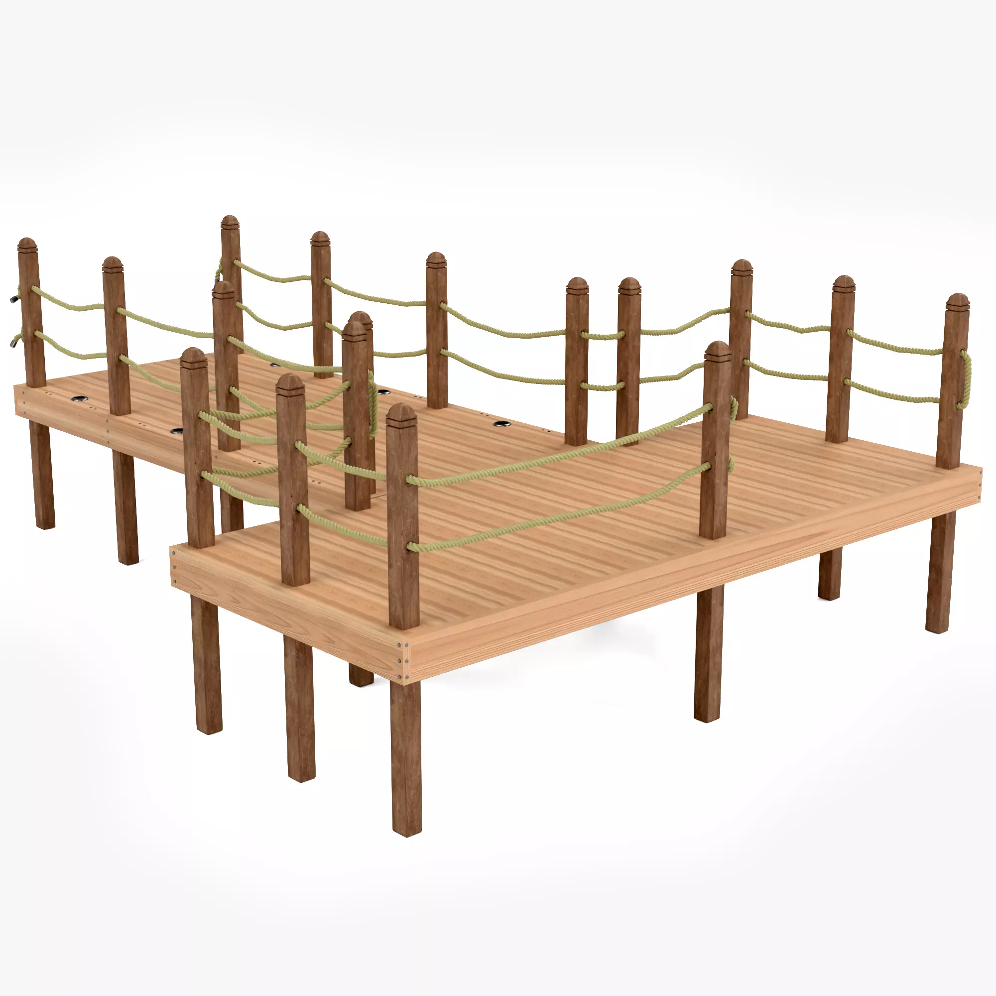 Wooden Dock Platform with Rope Railing 3D model