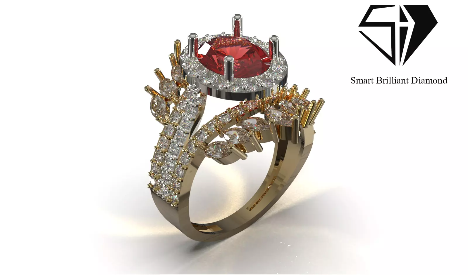 Royal Marquise Halo printable Ring jr00395 3D print model