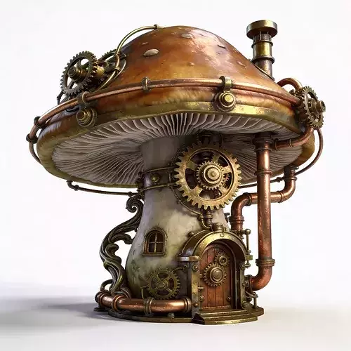 Steampunk Mechanical Mushroom House 3D Model
