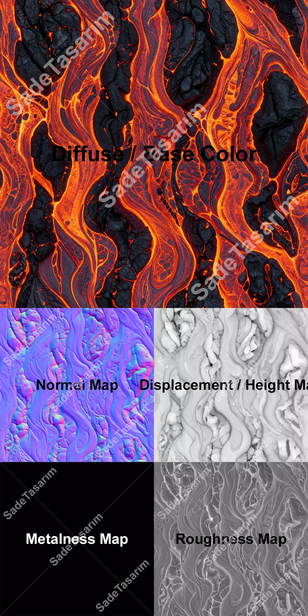 Stylized Flowing Lava PBR Texture Set 4K And 1K Texture