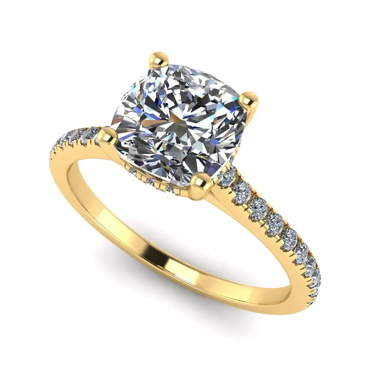 Cushion Cathedral Pave Engagement Ring 3D Model 3D print model