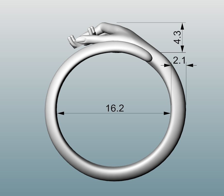 Ladys hand ring with gem 3D print model_2