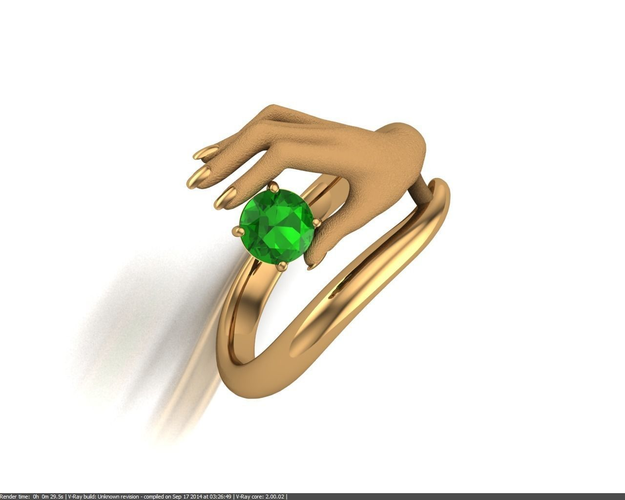 Ladys hand ring with gem 3D print model