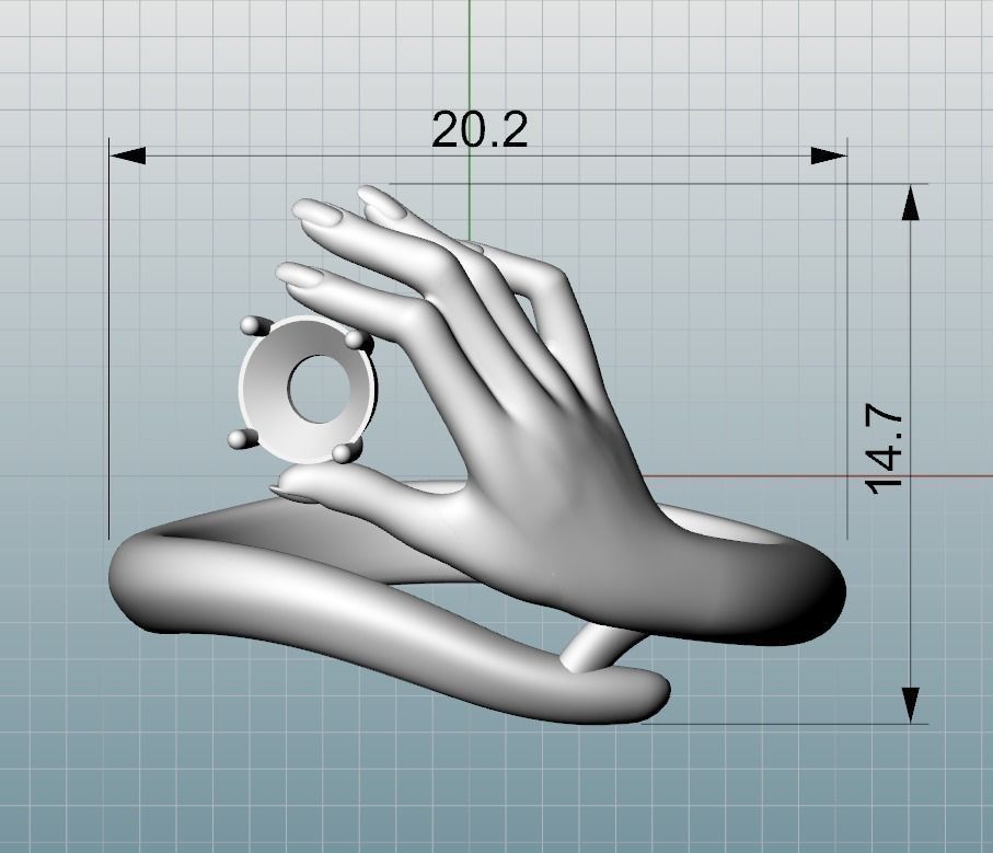 Ladys hand ring with gem 3D print model_3